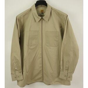 FB County Men Medium Tan Twill Cotton Lightweight Collared Full Zip Shirt Jacket